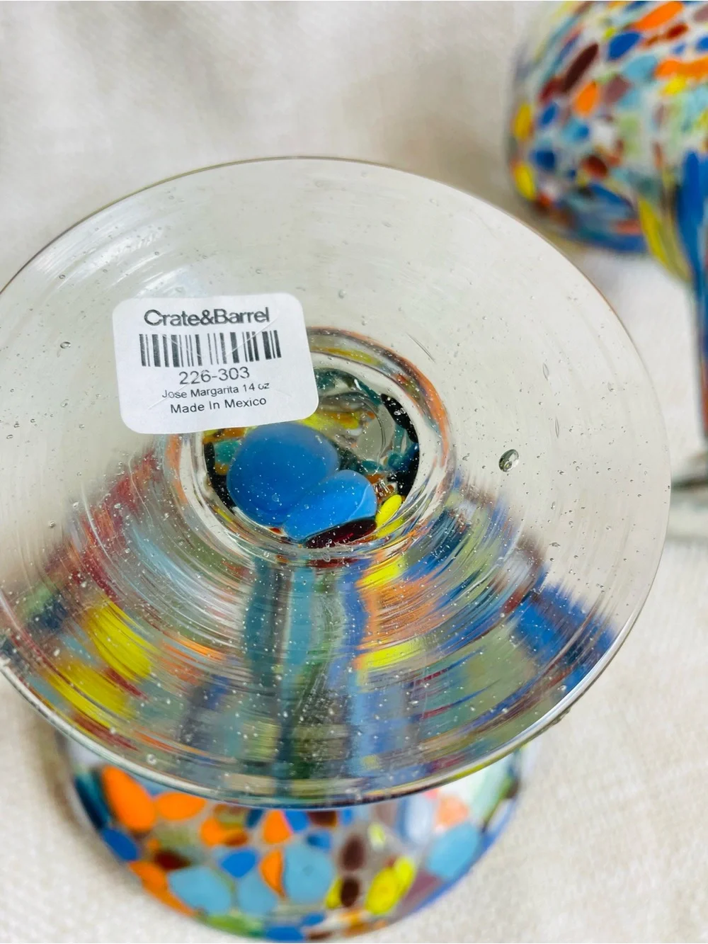 (2) Crate & Barrel Handblown Multicolor Speckled Glass Compote Martini Glasses